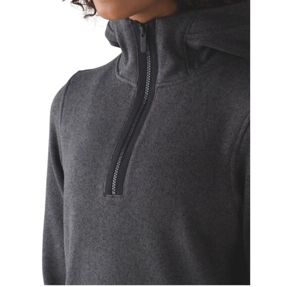 Lululemon Its Fleecing Cold Heathered Black 1/4 Zip Pullover Hoodie Sz 8 Pockets - Picture 4 of 9